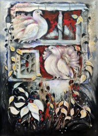 Azra Wahab, 21 x 31 Inch, Acrylic on Canvas, Pigeon Painting, AC-AZW-024